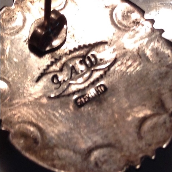 Navajo Lrg Signed Turquoise 925 Sterling Earrings - Picture 4 of 4